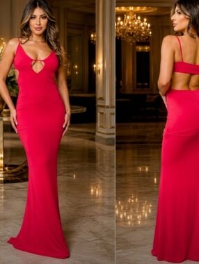 Vntg Harmony In Nature Elegant Red Plunge Cut Out Dress NWT Small